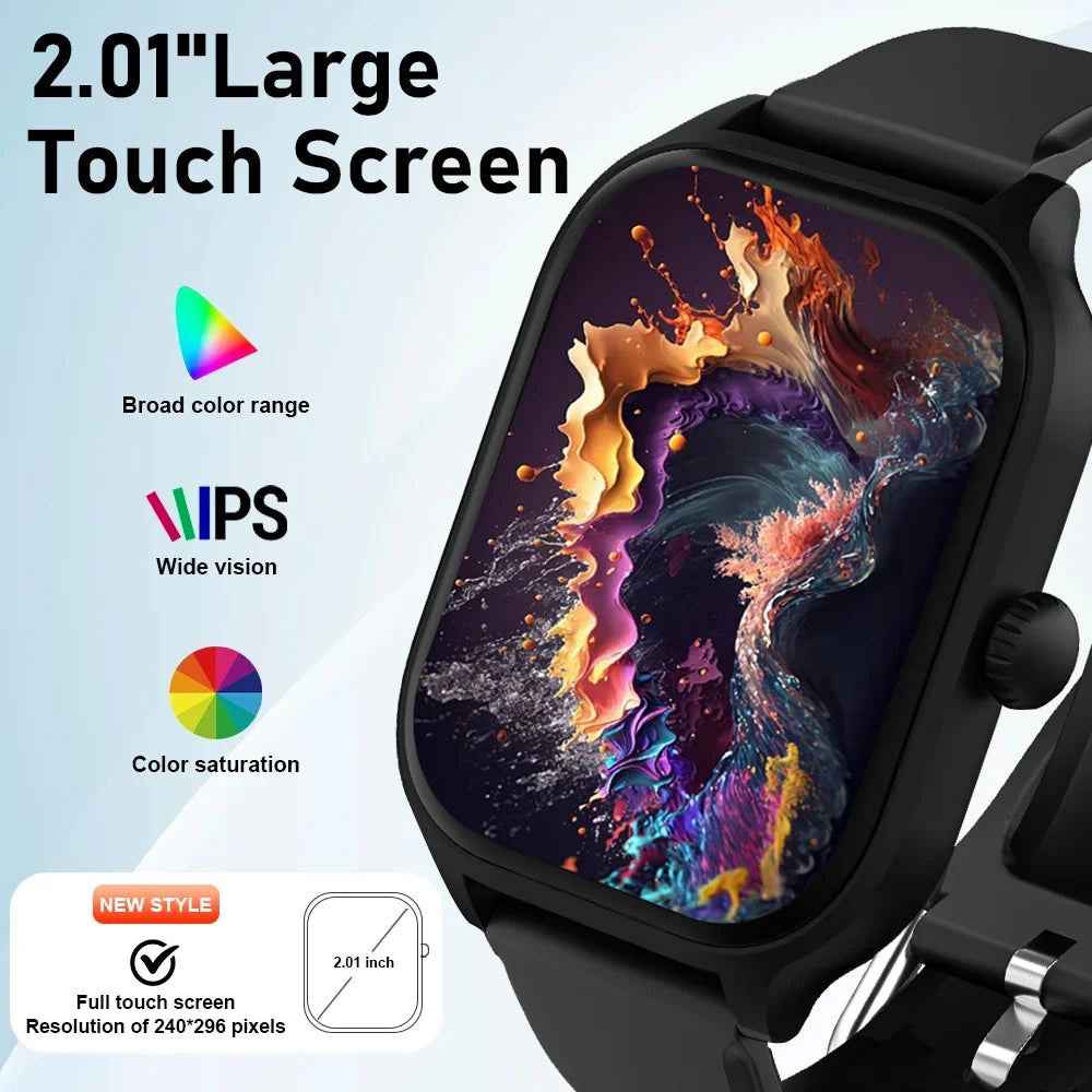 Smart Watch – 2.01" HD Touch Screen, Bluetooth Calls, Heart Rate & Fitness Tracker | Black, Silver, Pink