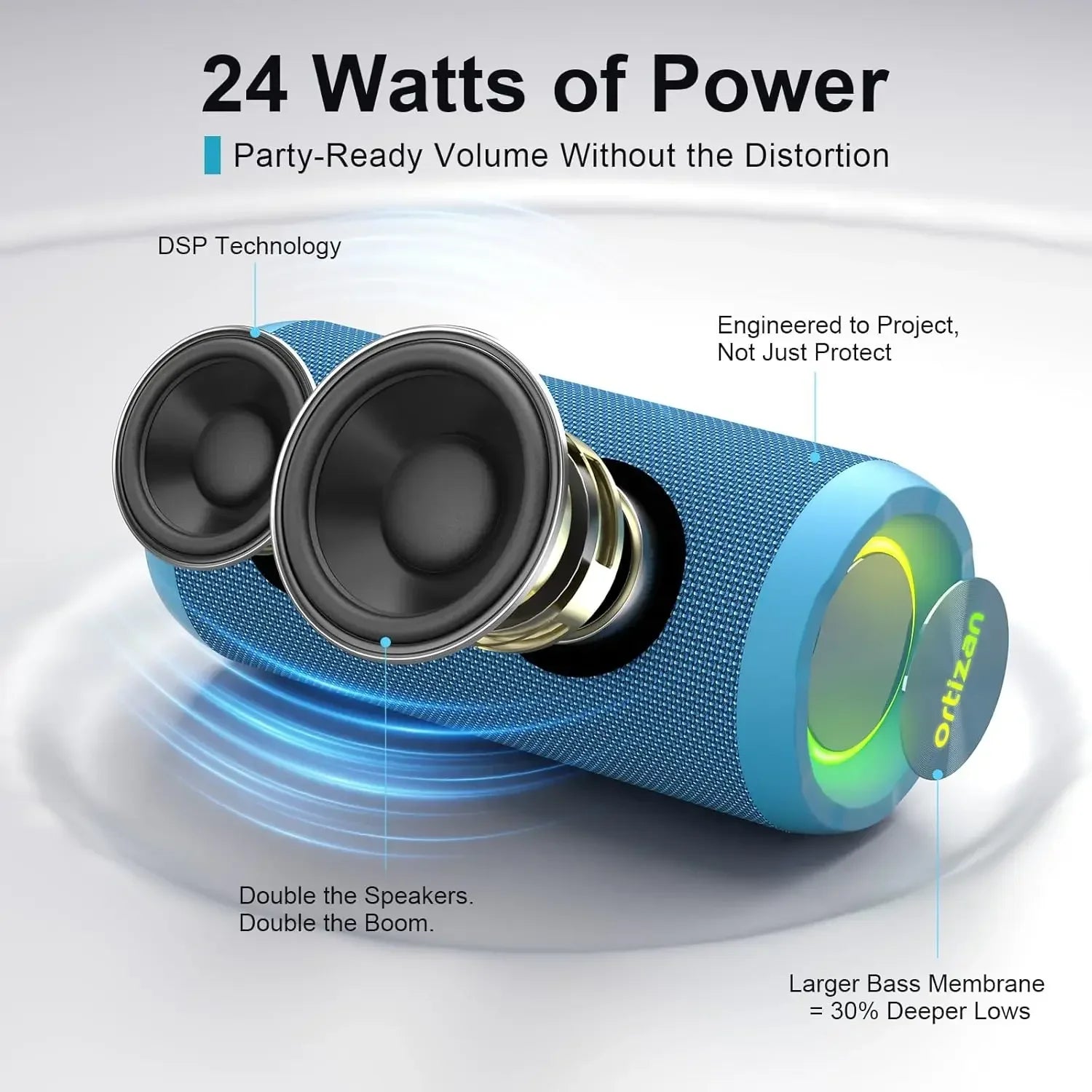 Ortizan Bluetooth Speaker – IPX7 Waterproof, 30Hr Playtime, LED Lights & 24W Stereo Sound
