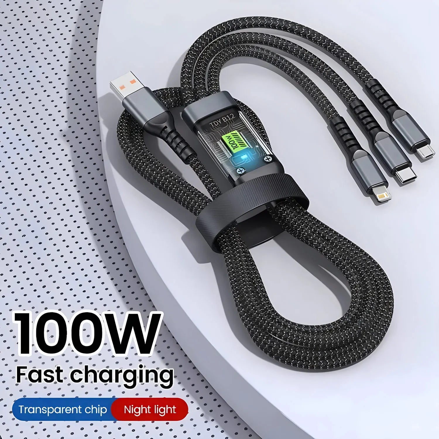100W 3-in-1 Fast Charging Cable – USB-C, Micro USB & Lightning | Nylon Braided | NeoCharge