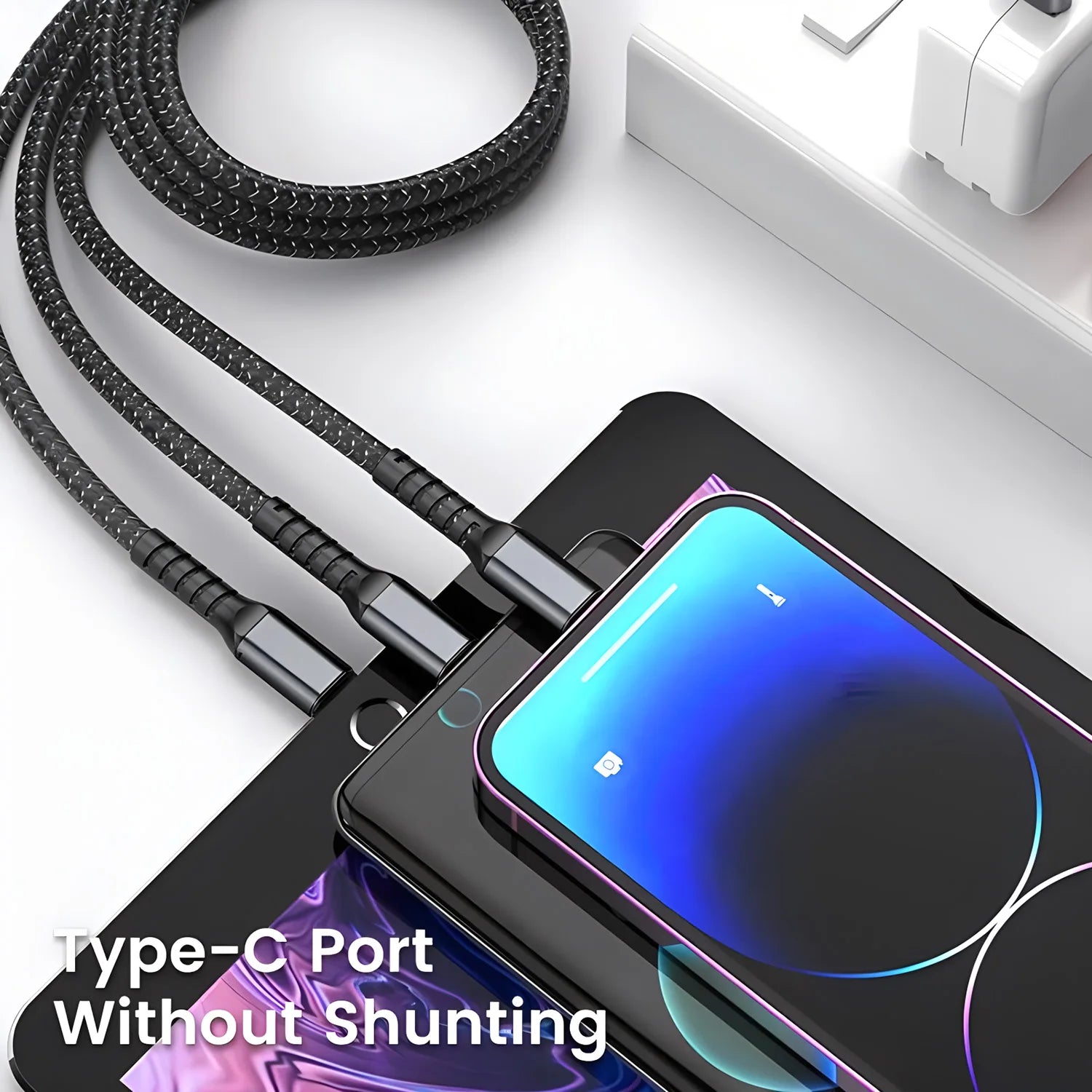 100W 3-in-1 Fast Charging Cable – USB-C, Micro USB & Lightning | Nylon Braided | NeoCharge