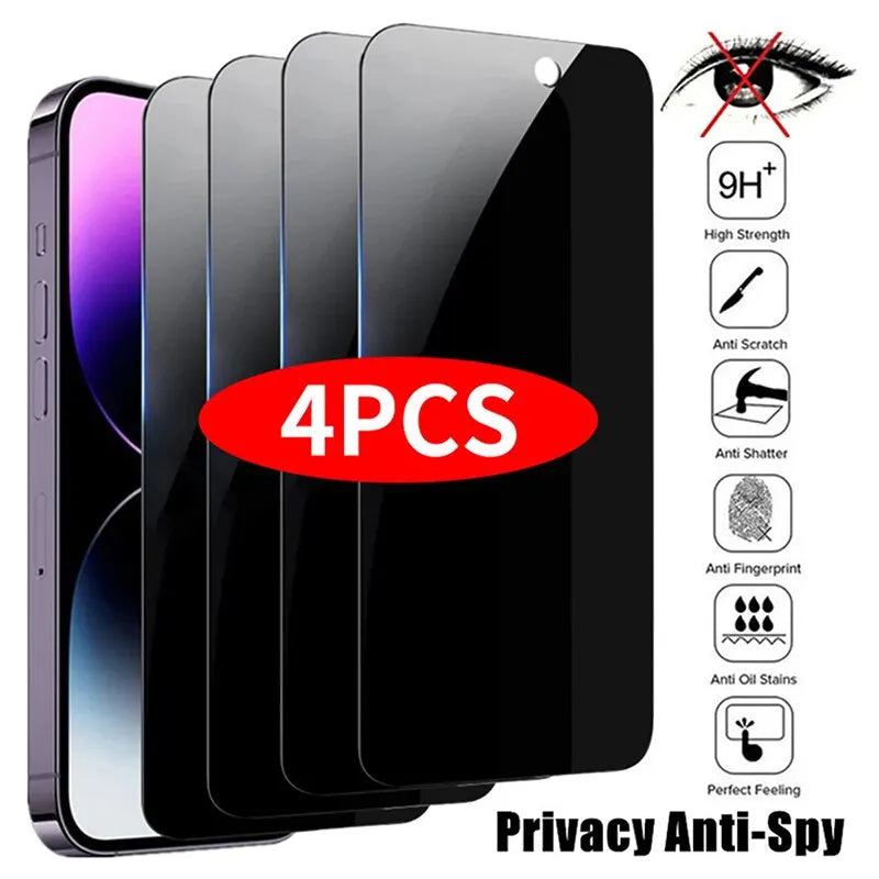 Privacy Screen Protector for iPhone – Anti-Spy Tempered Glass | iPhone 11-16 Pro Max | 4-Pack