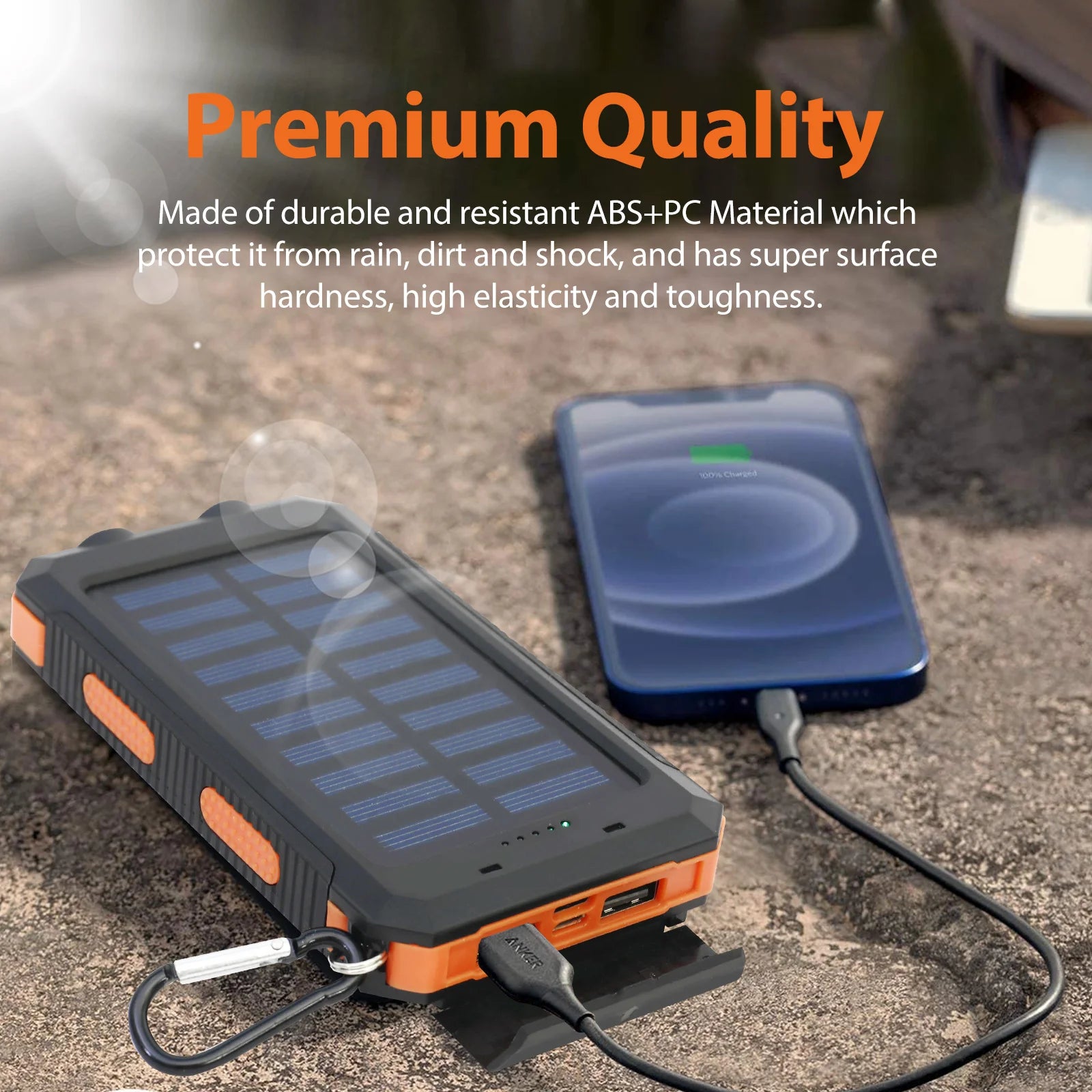 20000mAh Solar Power Bank – Waterproof, Dual USB, LED Flashlight & Compass | NeoCharge