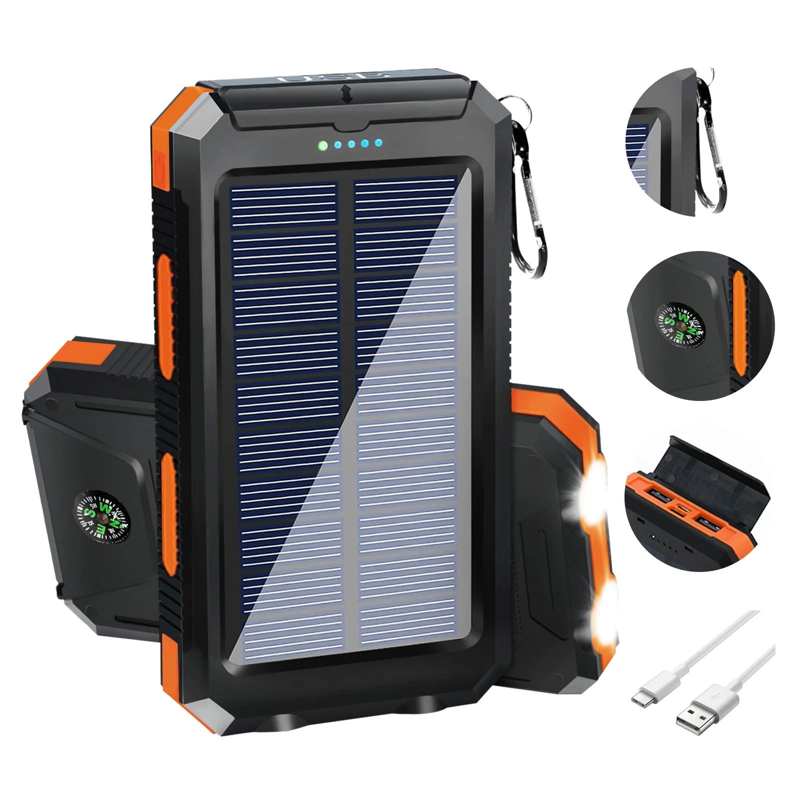20000mAh Solar Power Bank – Waterproof, Dual USB, LED Flashlight & Compass | NeoCharge