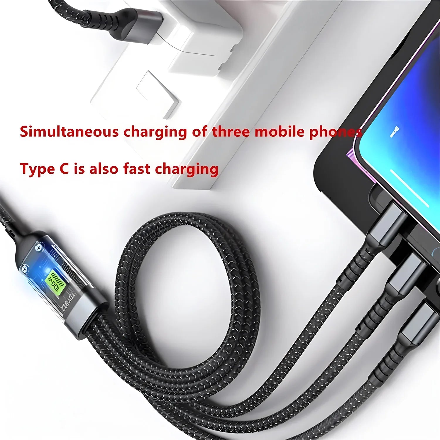 100W 3-in-1 Fast Charging Cable – USB-C, Micro USB & Lightning | Nylon Braided | NeoCharge